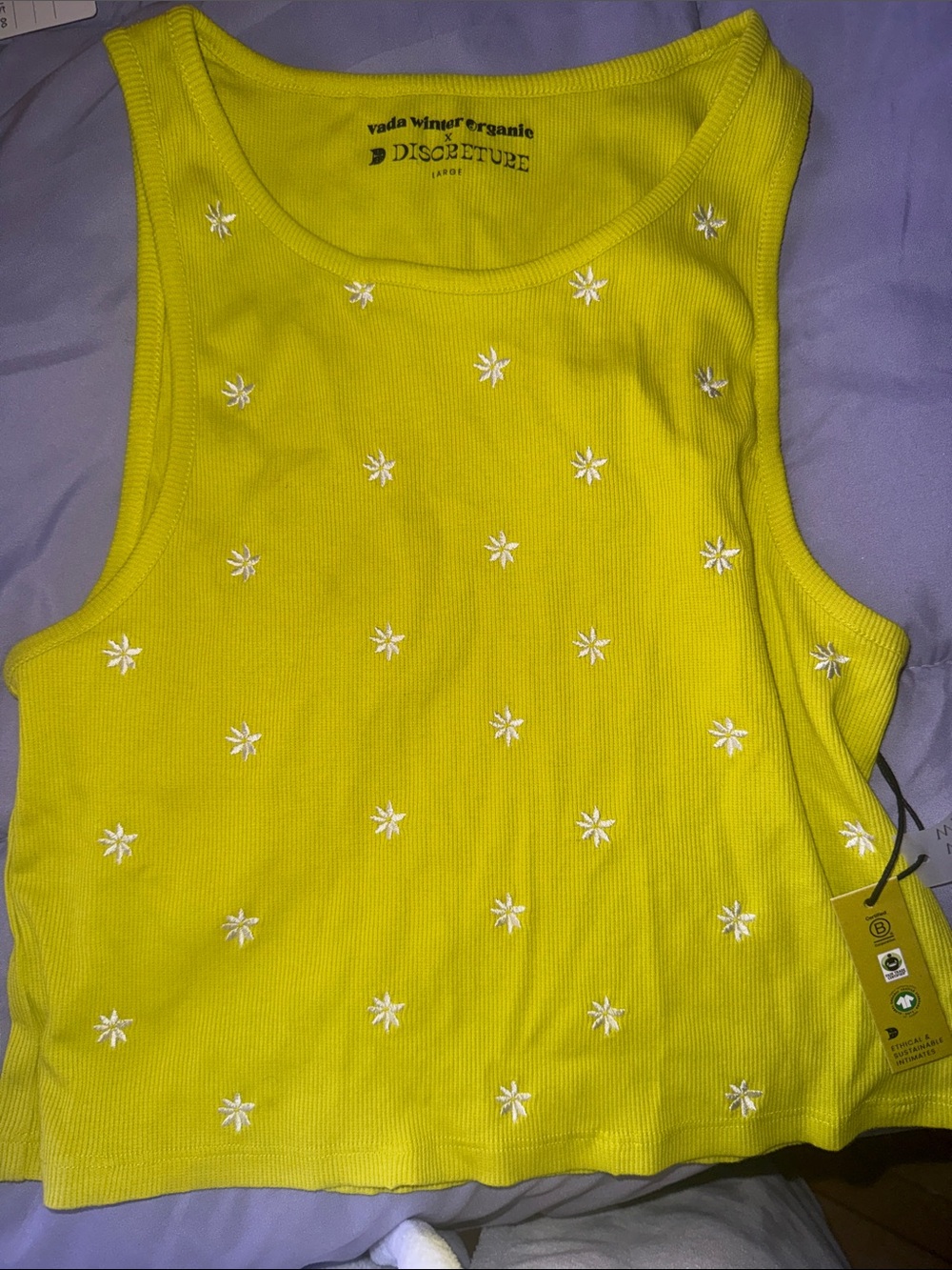 Yellow Embroidered Daisy Ribbed Tank